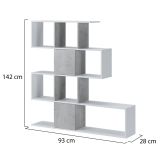 Libreria Bianco Grigio Cemento 9 Ripiani Installazione a Terra 93x28x142h cm, Sfumatura Colore Struttura Cemento - Budrio
