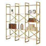 Libreria Bianco Marmo oro 5 Ripiani Installazione a Terra 170x30x175h cm, Materiale Struttura in Metallo - Gauro