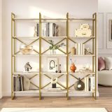 Libreria Bianco Marmo oro 5 Ripiani Installazione a Terra 170x30x175h cm, Materiale Struttura in Metallo - Gauro