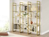 Libreria Bianco Marmo oro 5 Ripiani Installazione a Terra 170x30x175h cm, Materiale Struttura in Metallo - Gauro