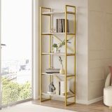 Libreria Bianco Marmo oro 5 Ripiani Installazione Libera 58x30x175h cm, Utilizzabile Come Divisorio Locale - Trecenta