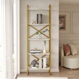 Libreria Bianco Marmo oro 5 Ripiani Installazione Libera 58x30x175h cm, Utilizzabile Come Divisorio Locale - Trecenta