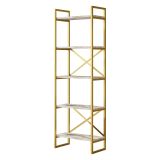 Libreria Bianco Marmo oro 5 Ripiani Installazione Libera 58x30x175h cm, Utilizzabile Come Divisorio Locale - Trecenta