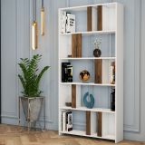 Libreria Bianco Marrone Noce 4 Ripiani Installazione Libera 90x20x180h cm, Sfumatura Colore Struttura Noce - Tribogna