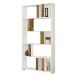 Libreria Bianco Marrone Noce 4 Ripiani Installazione Libera 90x20x180h cm, Sfumatura Colore Struttura Noce - Tribogna