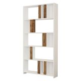Libreria Bianco Marrone Noce 4 Ripiani Installazione Libera 90x20x180h cm, Sfumatura Colore Struttura Noce - Tribogna