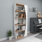Libreria Bianco Marrone Rovere 4 Ripiani Installazione Libera 64x24x150h cm, Sfumatura Colore Struttura Rovere - Equo