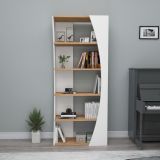 Libreria Bianco Marrone Rovere 4 Ripiani Installazione Libera 64x24x150h cm, Sfumatura Colore Struttura Rovere - Equo