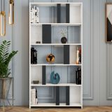 Libreria Bianco Nero Antracite 4 Ripiani Installazione Libera 90x20x180h cm, Sfumatura Colore Struttura Antracite - Tribogna