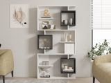 Libreria Bianco Nero Antracite 8 Ripiani Installazione Fissaggio al Muro 90x25x172h cm, Sfumatura Colore Struttura Antracite - Cergnago