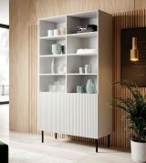 Libreria Bianco Nero un Ripiano Piedini Neri 100x42x177h cm, 2 Ante - Estarreja