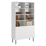 Libreria Bianco Nero un Ripiano Piedini Neri 100x42x177h cm, 2 Ante - Ghilarza