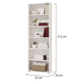 Libreria Bianco Opaco 5 Ripiani Installazione a Terra 70x24.5x211.5h cm, Sfumatura Colore Struttura Opaco - Pramollo