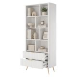 Libreria Bianco oro 2 Cassetti 4 Ripiani 88x38x194h cm, con Piedini - Kabavasi