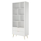 Libreria Bianco oro 2 Cassetti 4 Ripiani 88x38x194h cm, con Piedini - Kabavasi