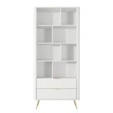 Libreria Bianco oro 2 Cassetti 4 Ripiani 88x38x194h cm, con Piedini - Kabavasi