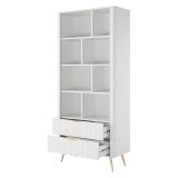 Libreria Bianco oro 2 Cassetti 4 Ripiani 88x38x194h cm, con Piedini - Kabavasi