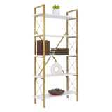 Libreria Bianco oro 5 Ripiani Installazione a Muro 90x34x180h cm, Struttura Fissa - Suriel