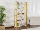 Libreria Bianco oro 5 Ripiani Installazione a Muro 90x34x180h cm, Struttura Fissa - Suriel