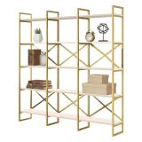 Libreria Bianco oro 5 Ripiani Struttura Verticale 170x30x175h cm, Colore Struttura oro - Gauro