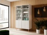 Libreria Bianco oro un Ripiano Piedini oro 100x42x177h cm, 2 Ante - Maierato