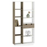 Libreria Bianco Rovere Marrone 8 Ripiani 2 Cassetti 80x25x189h cm, Installazione Libera - Imer