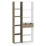 Libreria Bianco Rovere Marrone 8 Ripiani 2 Cassetti 80x25x189h cm, Installazione Libera - Imer