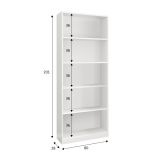 Libreria Boston, Mobile portalibri lineare a 4 ripiani, Scaffale da ufficio o camera, Mobile portalibri moderno, 80x28h201 cm, Bianco