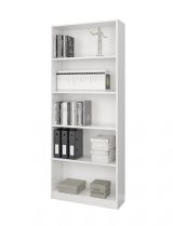 Libreria Boston, Mobile portalibri lineare a 4 ripiani, Scaffale da ufficio o camera, Mobile portalibri moderno, 80x28h201 cm, Bianco