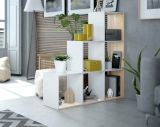Libreria Cincinnati, Mobile portalibri bifacciale con 6 scomparti, Scaffale divisorio da ufficio, 108x28h110 cm, Bianco e Rovere