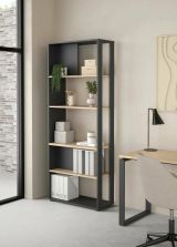 Libreria Colette, Scaffale da ufficio, Mobile portalibri, Biblioteca, 34x80 h205 cm, Rovere e Grigio