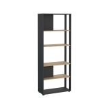Libreria Colette, Scaffale da ufficio, Mobile portalibri, Biblioteca, 34x80 h205 cm, Rovere e Grigio