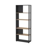Libreria Colette, Scaffale da ufficio, Mobile portalibri, Biblioteca, 34x80 h205 cm, Rovere e Grigio