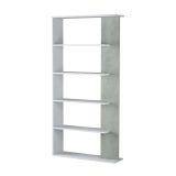 Libreria Columbia, Mobile portalibri bifacciale a 5 ripiani, Scaffale divisorio da ufficio o cameretta, 90x25h180 cm, Bianco e Cemento
