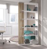 Libreria Columbia, Mobile portalibri bifacciale a 5 ripiani, Scaffale divisorio da ufficio o cameretta, 90x25h180 cm, Bianco e Rovere
