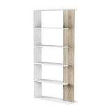 Libreria Columbia, Mobile portalibri bifacciale a 5 ripiani, Scaffale divisorio da ufficio o cameretta, 90x25h180 cm, Bianco e Rovere