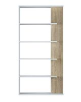 Libreria Columbia, Mobile portalibri bifacciale a 5 ripiani, Scaffale divisorio da ufficio o cameretta, 90x25h180 cm, Bianco e Rovere