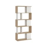 Libreria Coralie, Scaffale da ufficio, Mobile portalibri, Biblioteca, 80x30 h174 cm, Rovere e Bianco