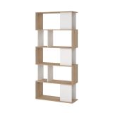 Libreria Coralie, Scaffale da ufficio, Mobile portalibri, Biblioteca, 80x30 h174 cm, Rovere e Bianco