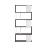 Libreria Coralie, Scaffale da ufficio, Mobile portalibri, Biblioteca, 80x30 h175 cm, Cemento e Bianco