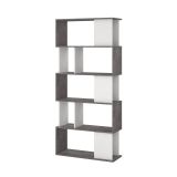 Libreria Coralie, Scaffale da ufficio, Mobile portalibri, Biblioteca, 80x30 h175 cm, Cemento e Bianco