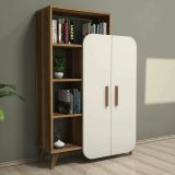Libreria Enceladus, Scaffale da ufficio, Mobile portalibri, Biblioteca, 90x32 h132 cm, Noce e Crema