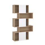 Libreria Flavie, Scaffale da ufficio, Mobile portalibri, Biblioteca, 32x96 h166 cm, Rovere e Bianco