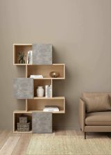 Libreria Flavie, Scaffale da ufficio, Mobile portalibri, Biblioteca, 32x96 h166 cm, Rovere e Cemento