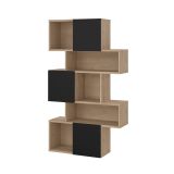 Libreria Flavie, Scaffale da ufficio, Mobile portalibri, Biblioteca, 32x96 h166 cm, Rovere e Nero