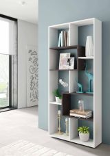 Libreria Fremont, Mobile portalibri multiposizione con 8 scomparti, Scaffale da ufficio, Scaffale divisorio per camera, 80x25h180 cm, Bianco e Ossido