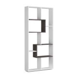 Libreria Fremont, Mobile portalibri multiposizione con 8 scomparti, Scaffale da ufficio, Scaffale divisorio per camera, 80x25h180 cm, Bianco e Ossido