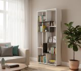 Libreria Fremont, Mobile portalibri multiposizione con 8 scomparti, Scaffale da ufficio, Scaffale divisorio per camera, 80x25h180 cm, Bianco e Ossido