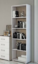 Libreria Girasole, Biblioteca a 4 ripiani regolabili, Scaffale per libri, Mobile da parete con ripiani, 100% Made in Italy, 60x30h195 cm, Bianco e Rovere