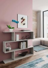 Libreria Hampton, Mobile portalibri bassa bifacciale, Scaffale con tre scomparti, Scaffale moderno da ufficio, 110x24h97 cm, Grigio cemento